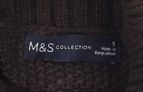 Marks and Spencer Women's Brown Roll Neck Cable-Knit Jumper Size S