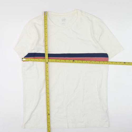 GAP Men's White Stripe Crew Neck Cotton T-Shirt M Regular Fit