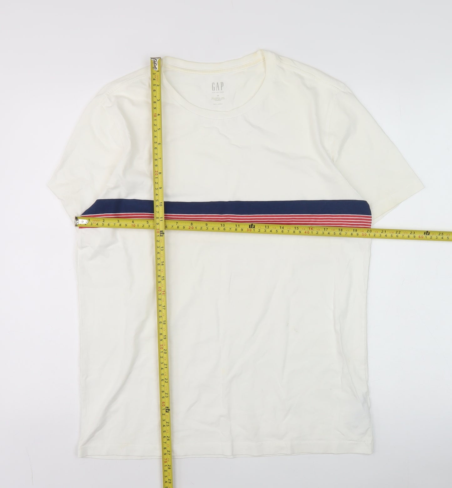 GAP Men's White Stripe Crew Neck Cotton T-Shirt M Regular Fit