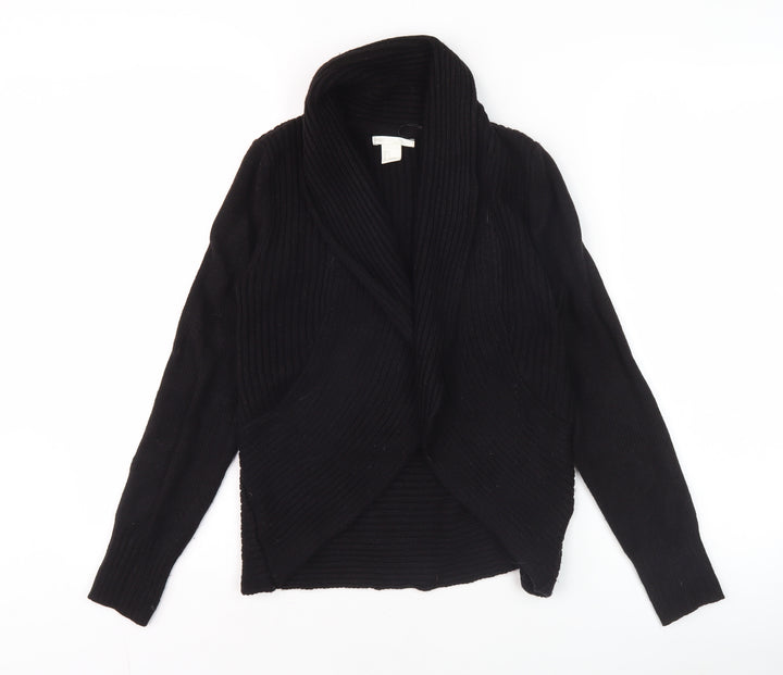 H&M Women’s Black Shawl Collar Cardigan Size S Ribbed Knit Long Sleeve