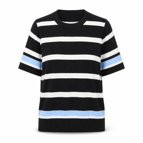 Zara Women’s Black Stripe Knit Short Sleeve Crew Neck Top Size S