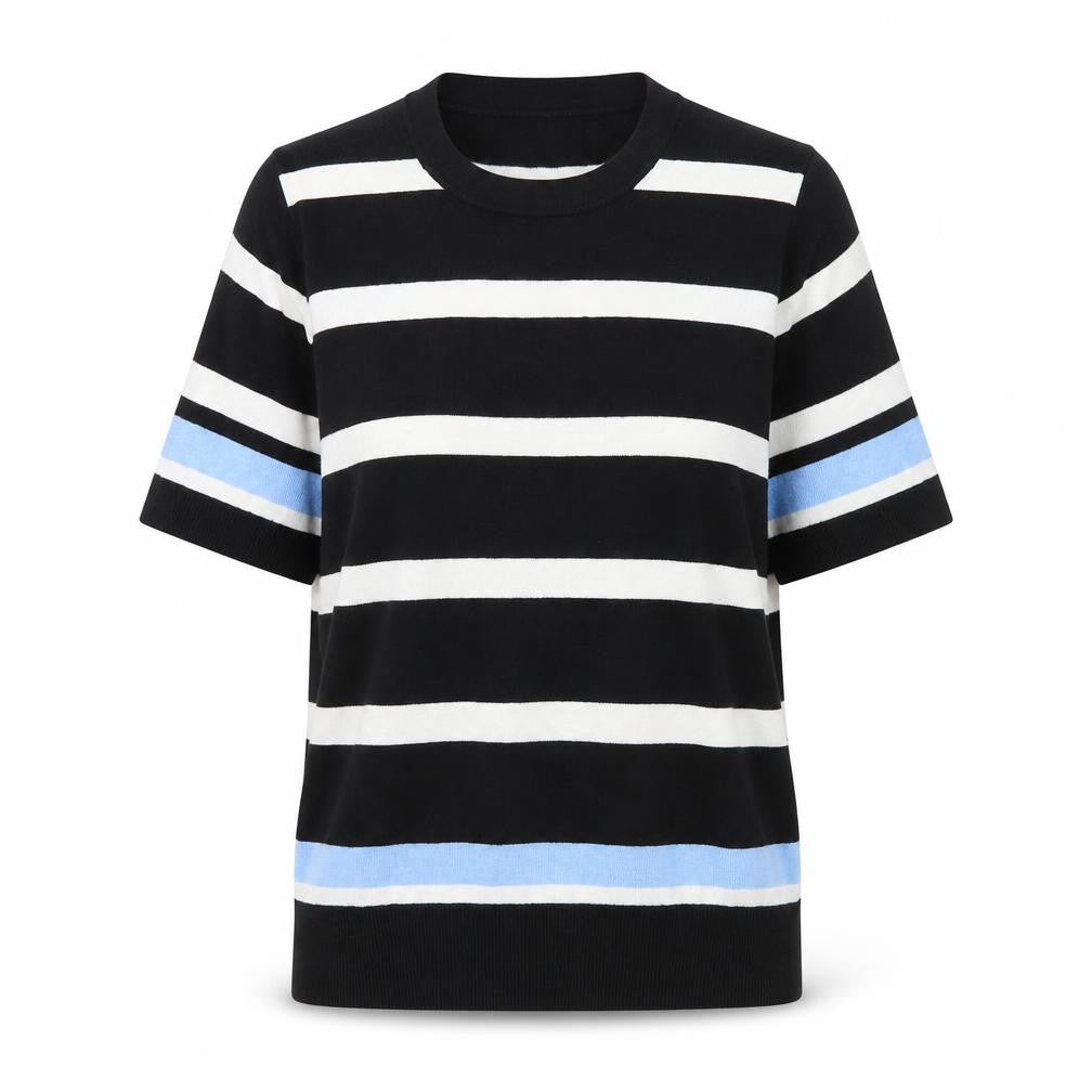 Zara Women’s Black Stripe Knit Short Sleeve Crew Neck Top Size S