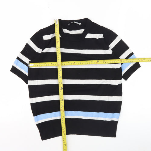Zara Women’s Black Stripe Knit Short Sleeve Crew Neck Top Size S