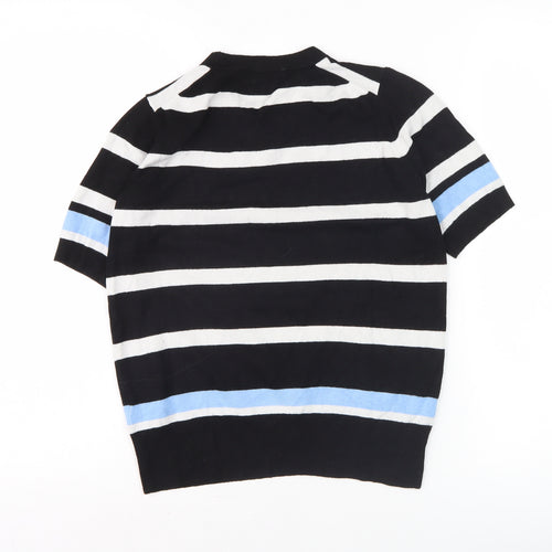 Zara Women’s Black Stripe Knit Short Sleeve Crew Neck Top Size S