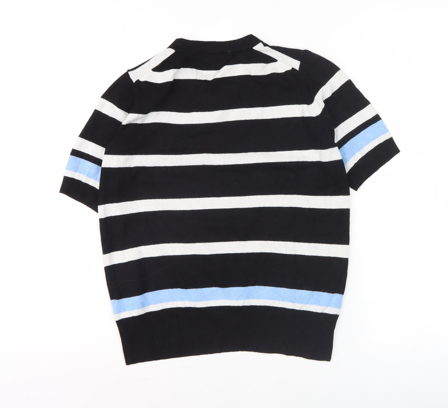 Zara Women’s Black Stripe Knit Short Sleeve Crew Neck Top Size S