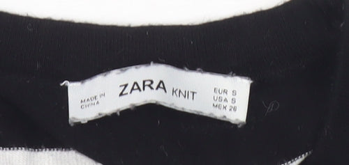 Zara Women’s Black Stripe Knit Short Sleeve Crew Neck Top Size S