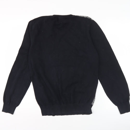 Smog Men's Black Check Front V-Neck Pullover Jumper M Regular
