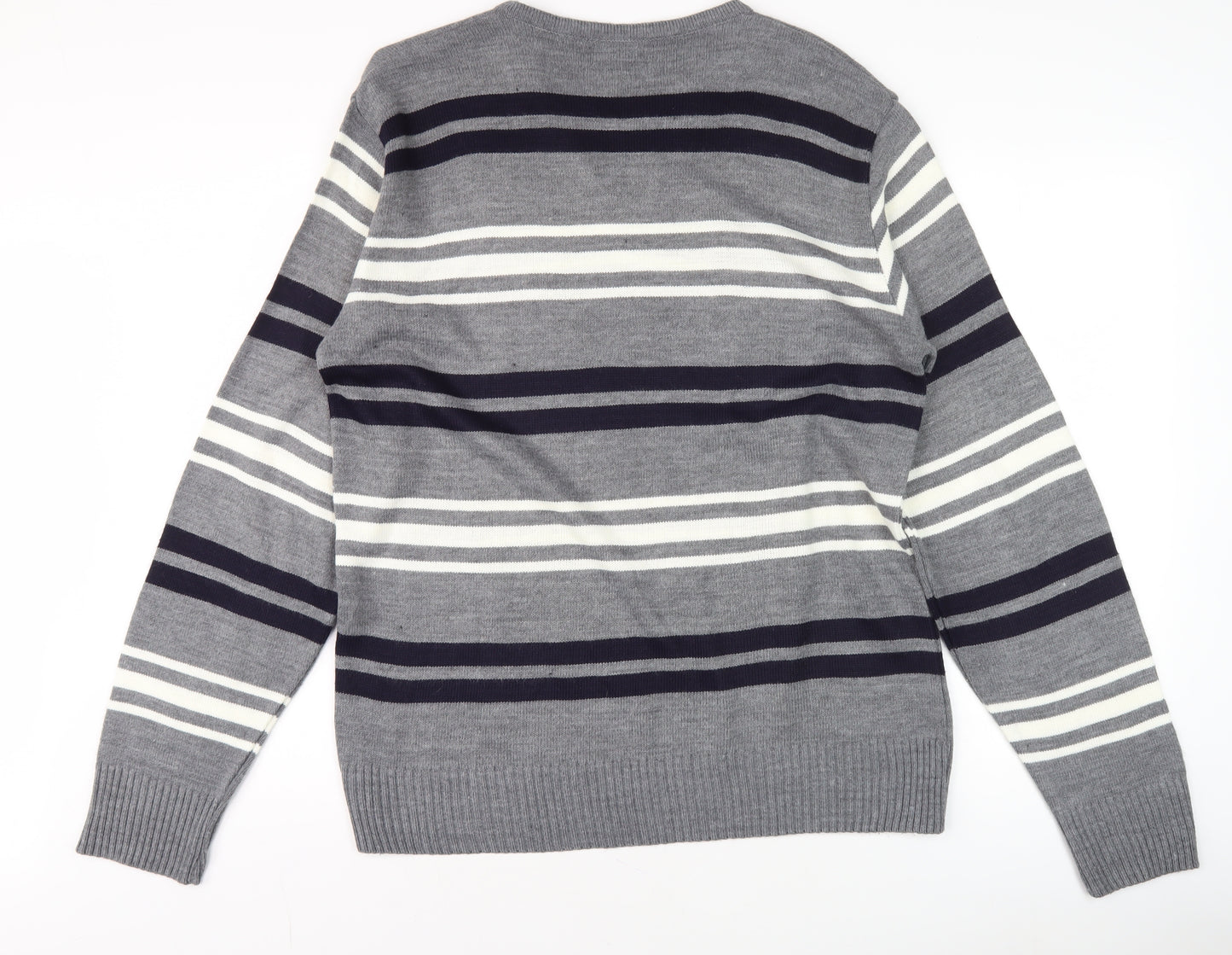 Lewis & Finch Men’s Grey Striped V-Neck Pullover Jumper L