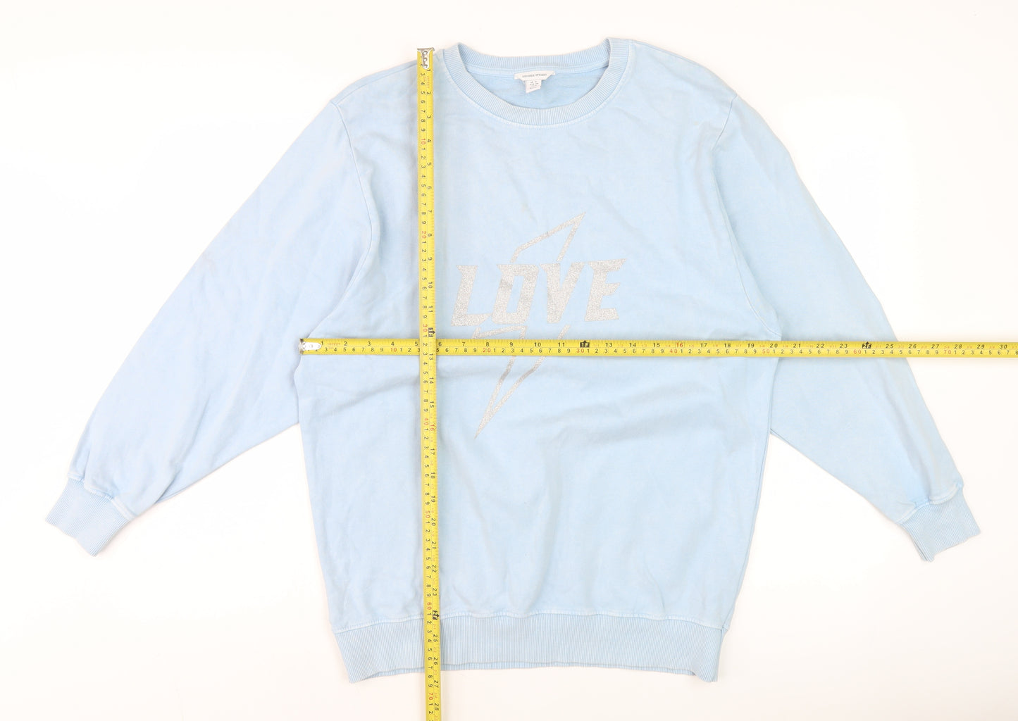 Sonder Studio Women's Blue Glitter 'LOVE' Pullover Sweatshirt UK 8