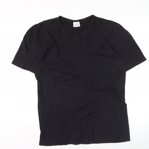 Calvin Klein Men's Black Cotton V-Neck T-Shirt XL Regular Fit