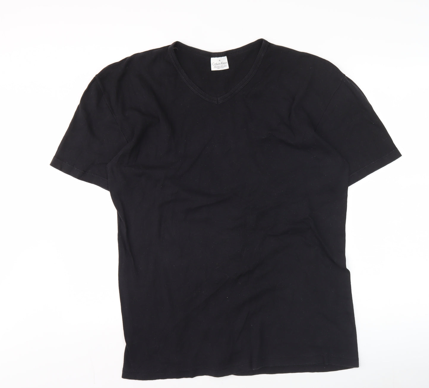 Calvin Klein Men's Black Cotton V-Neck T-Shirt XL Regular Fit