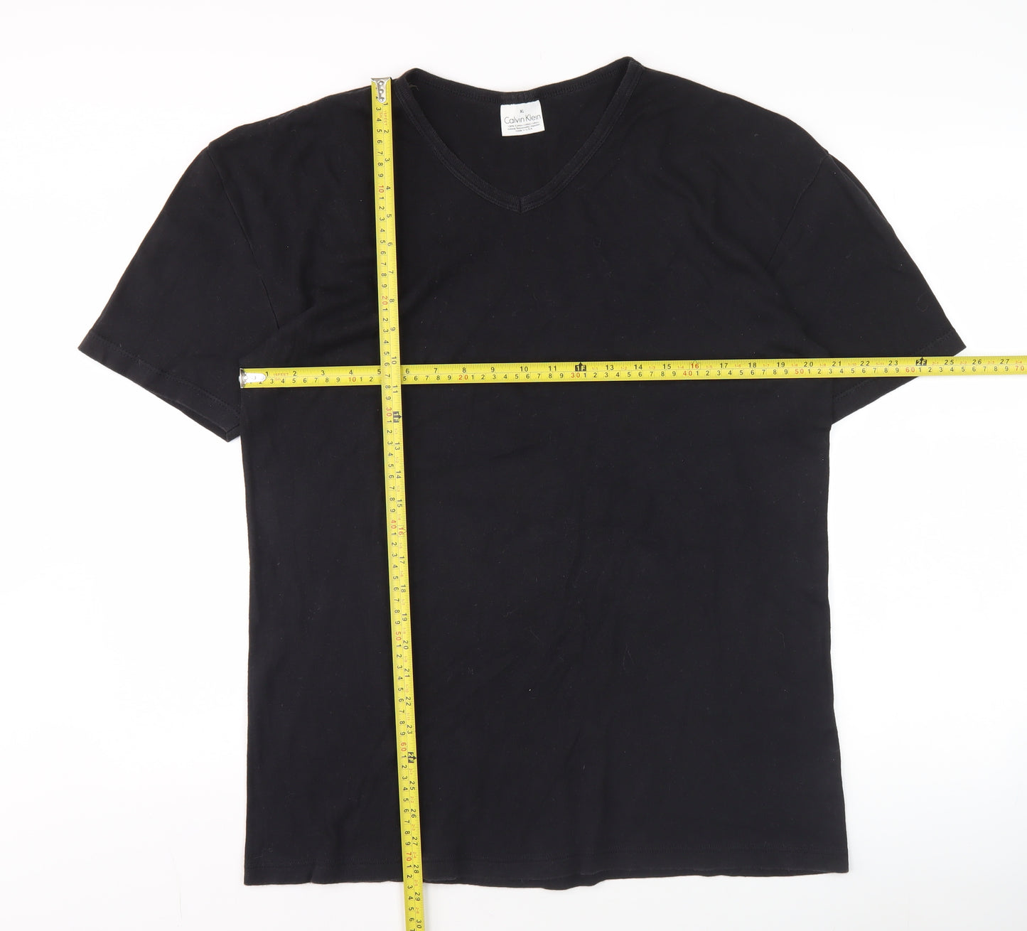 Calvin Klein Men's Black Cotton V-Neck T-Shirt XL Regular Fit