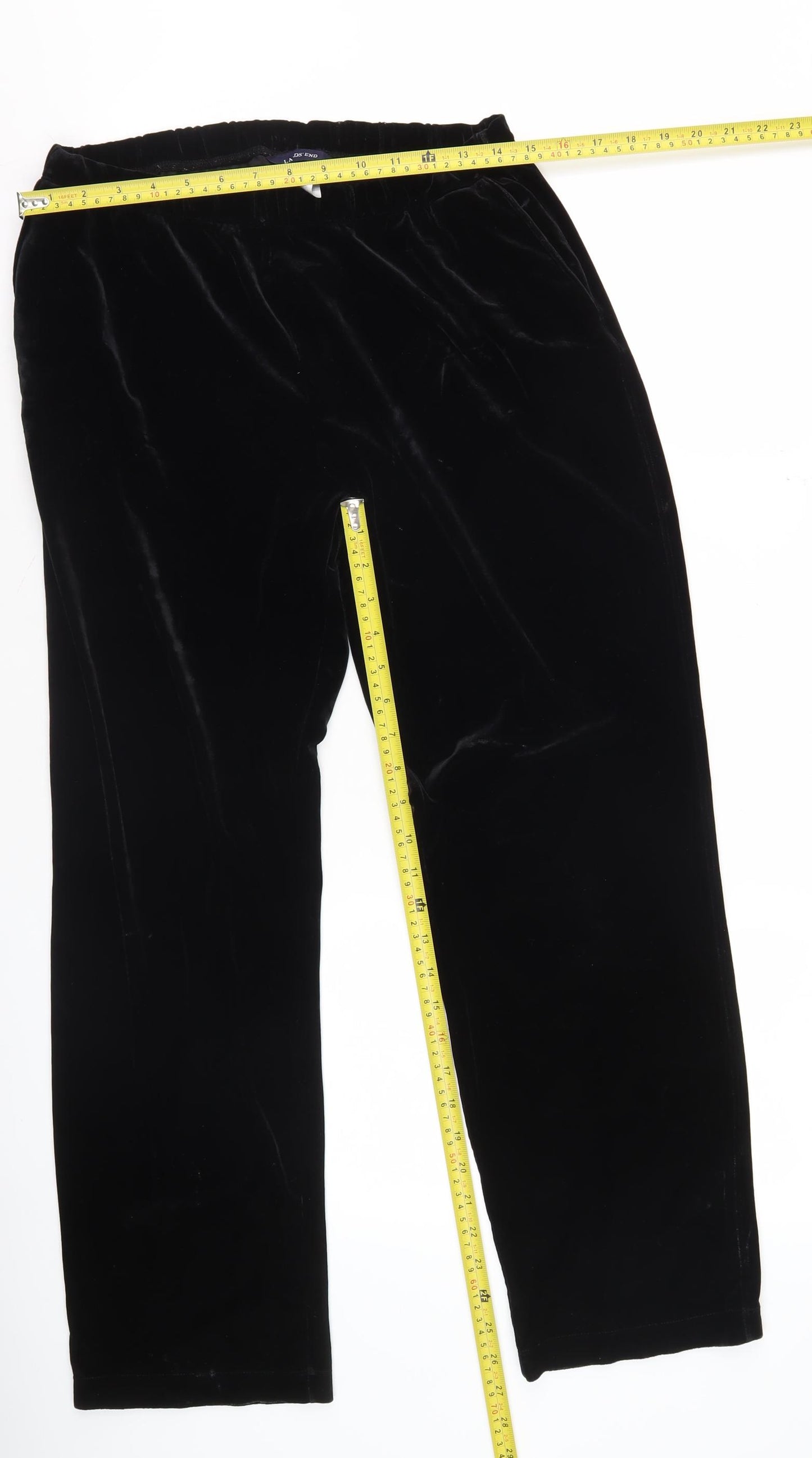 Lands' End Women’s Black Velvet Straight Leg Trousers 6-8