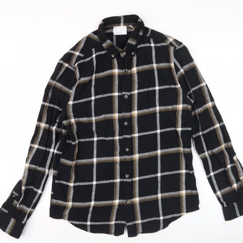 ASOS DESIGN Men’s Black Check Cotton Long Sleeve Button-Up Shirt M
