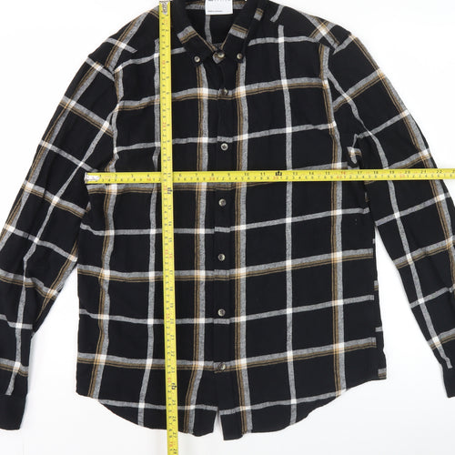 ASOS DESIGN Men’s Black Check Cotton Long Sleeve Button-Up Shirt M