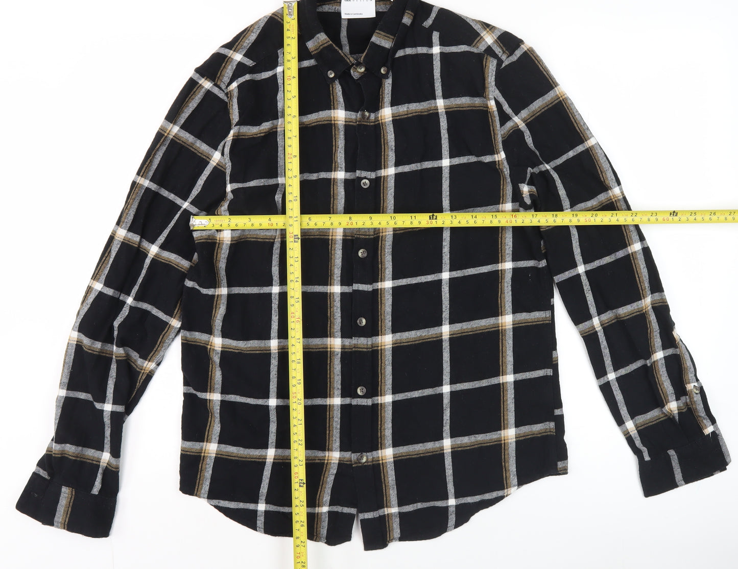 ASOS DESIGN Men’s Black Check Cotton Long Sleeve Button-Up Shirt M