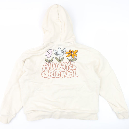 Adidas Women’s Ivory Pullover Hoodie Size 10 Floral Graphic Logo