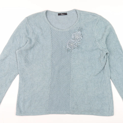 BM Collection Women's Blue L Pullover Jumper with Embroidery
