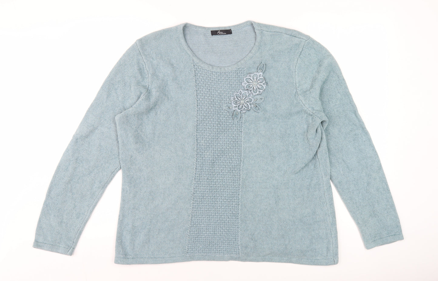 BM Collection Women's Blue L Pullover Jumper with Embroidery