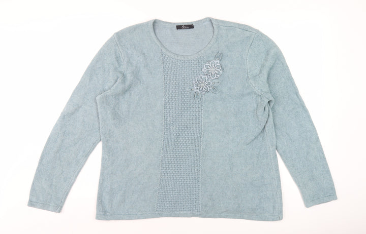 BM Collection Women's Blue L Pullover Jumper with Embroidery