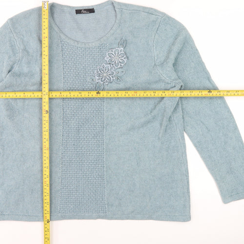 BM Collection Women's Blue L Pullover Jumper with Embroidery