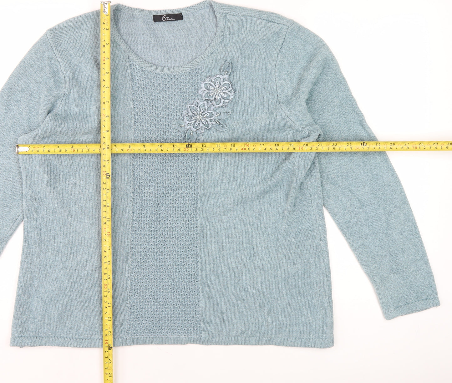 BM Collection Women's Blue L Pullover Jumper with Embroidery