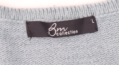 BM Collection Women's Blue L Pullover Jumper with Embroidery