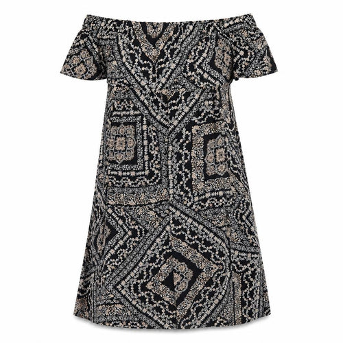Dorothy Perkins Women’s Black Geometric Midi A-Line Off Shoulder Dress Size 10