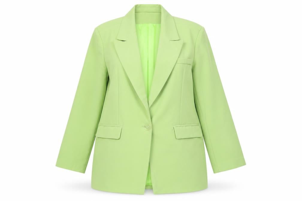 Front view of Mochy Women's Green M Regular Fit Long Blazer Jacket