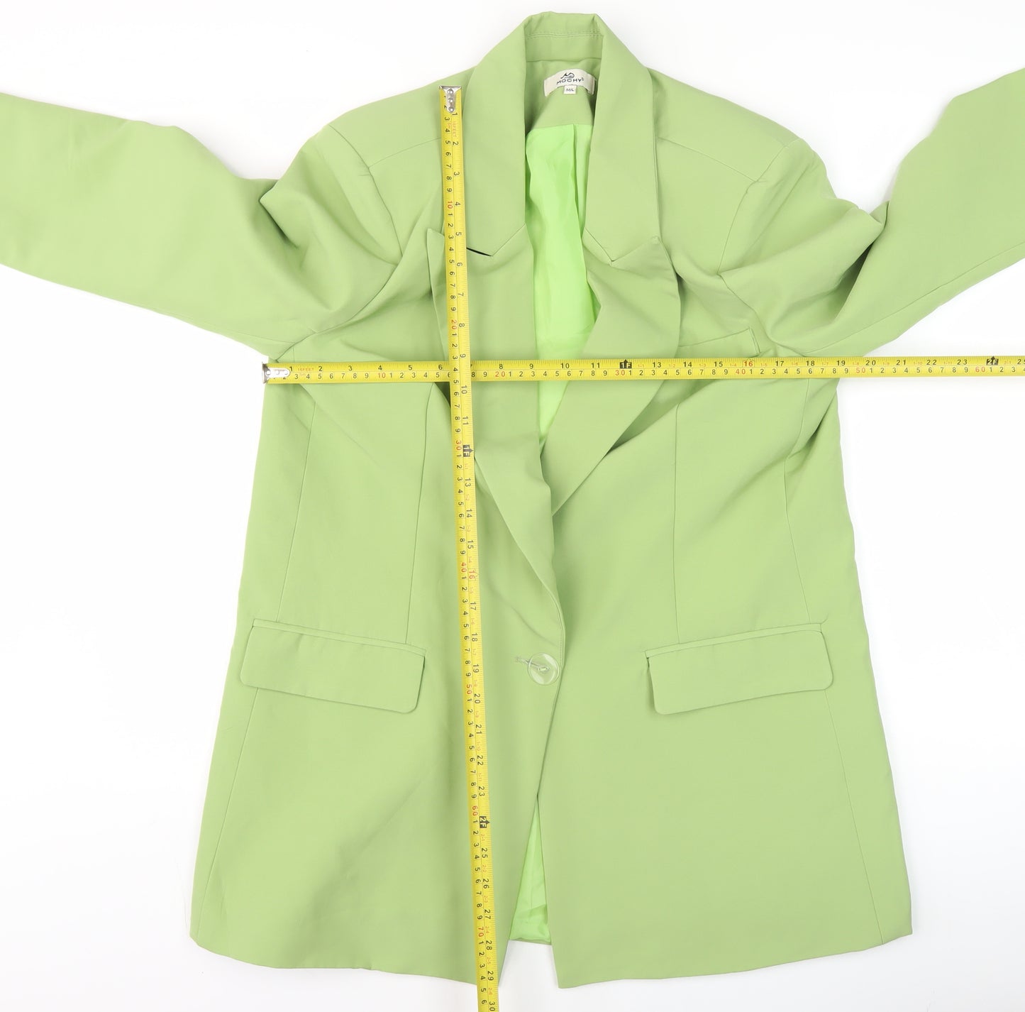 Mochy Women's Green M Regular Fit Long Blazer Jacket