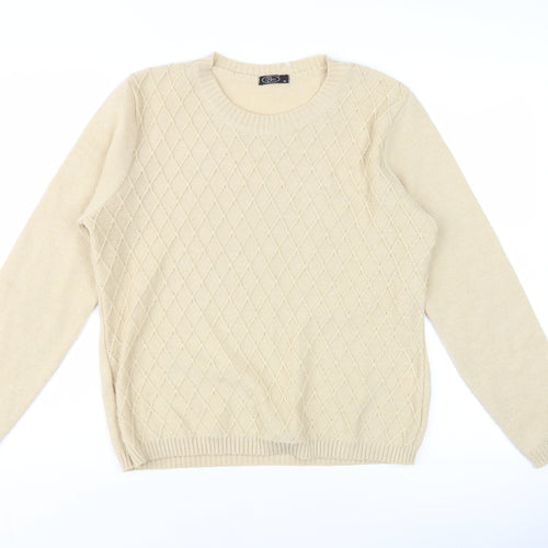 Bm Women's Beige Crew Neck Argyle Knit Pullover Jumper M