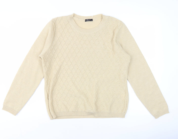 Bm Women's Beige Crew Neck Argyle Knit Pullover Jumper M