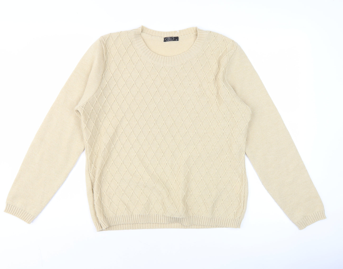Bm Women's Beige Crew Neck Argyle Knit Pullover Jumper M