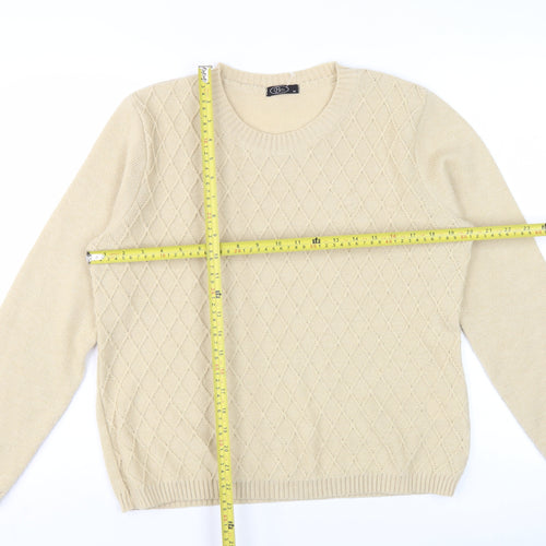 Bm Women's Beige Crew Neck Argyle Knit Pullover Jumper M