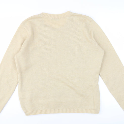 Bm Women's Beige Crew Neck Argyle Knit Pullover Jumper M