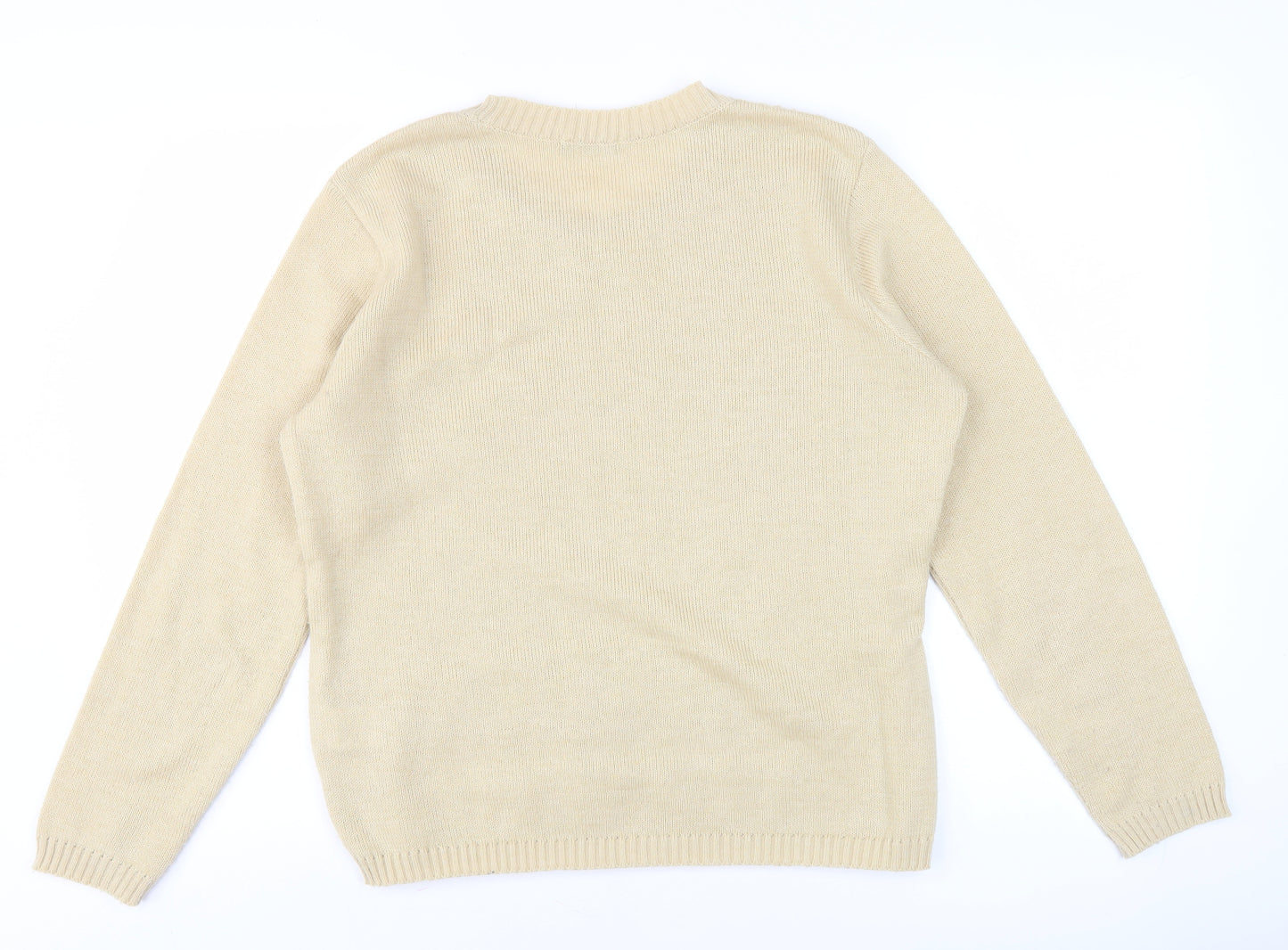 Bm Women's Beige Crew Neck Argyle Knit Pullover Jumper M