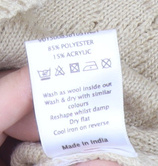 Bm Women's Beige Crew Neck Argyle Knit Pullover Jumper M