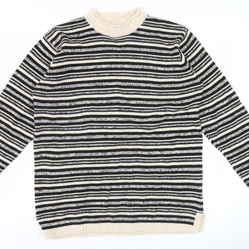 Jumper Women's Black Striped Mock Neck Pullover M Cotton Knit