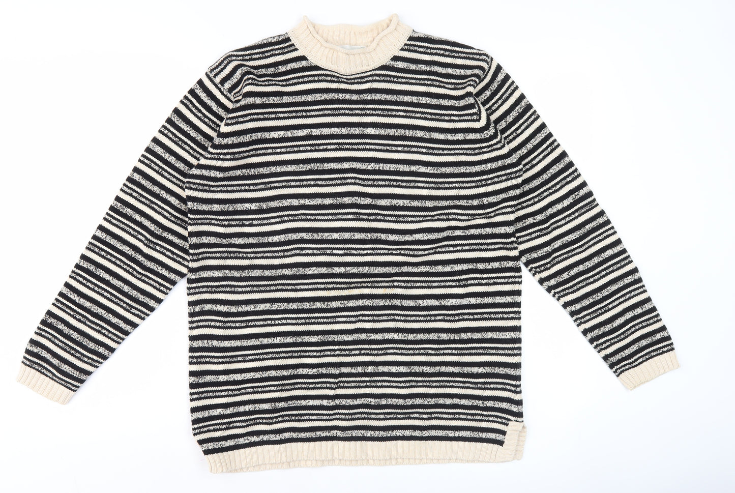 Jumper Women's Black Striped Mock Neck Pullover M Cotton Knit