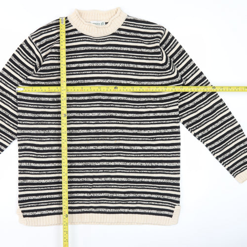 Jumper Women's Black Striped Mock Neck Pullover M Cotton Knit