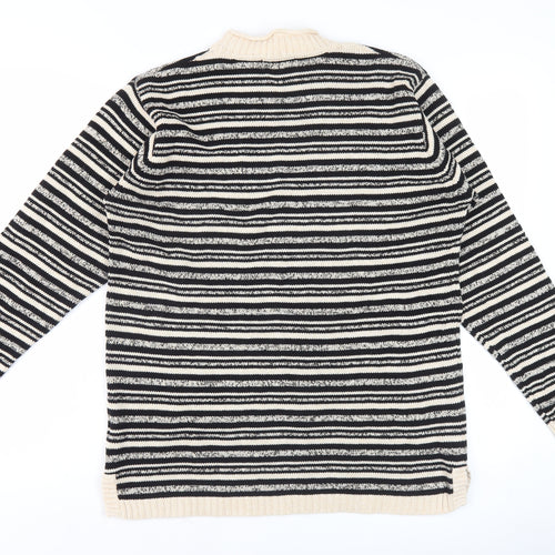 Jumper Women's Black Striped Mock Neck Pullover M Cotton Knit