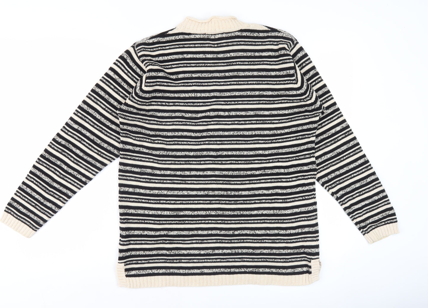 Jumper Women's Black Striped Mock Neck Pullover M Cotton Knit