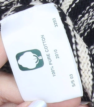 Jumper Women's Black Striped Mock Neck Pullover M Cotton Knit