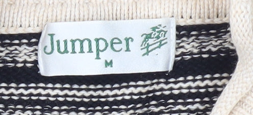 Jumper Women's Black Striped Mock Neck Pullover M Cotton Knit