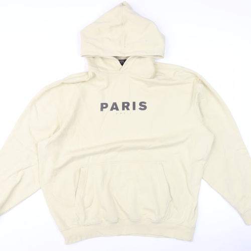 boohooMAN Men's Beige Paris Pullover Hoodie XS Regular Fit Fleece