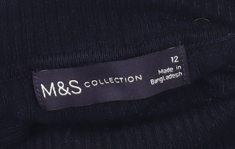 Marks and Spencer Women Black Roll Neck Knit Top Size 12 Regular Fit