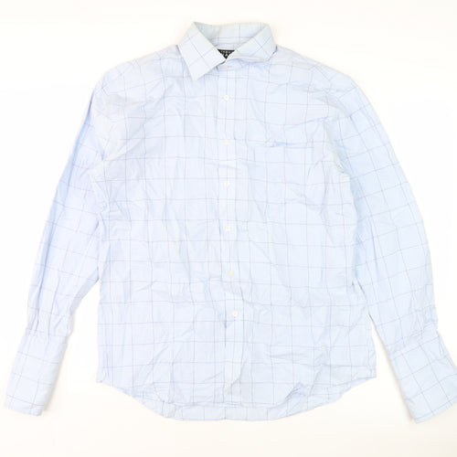 Thomas Nash Men's Blue Check 16in Cotton Long Sleeve Shirt