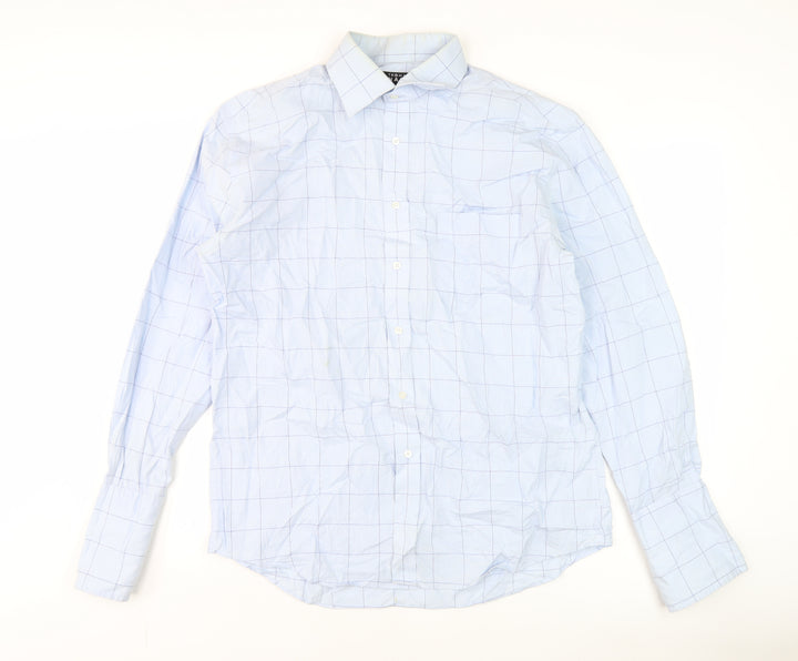 Thomas Nash Men's Blue Check 16in Cotton Long Sleeve Shirt
