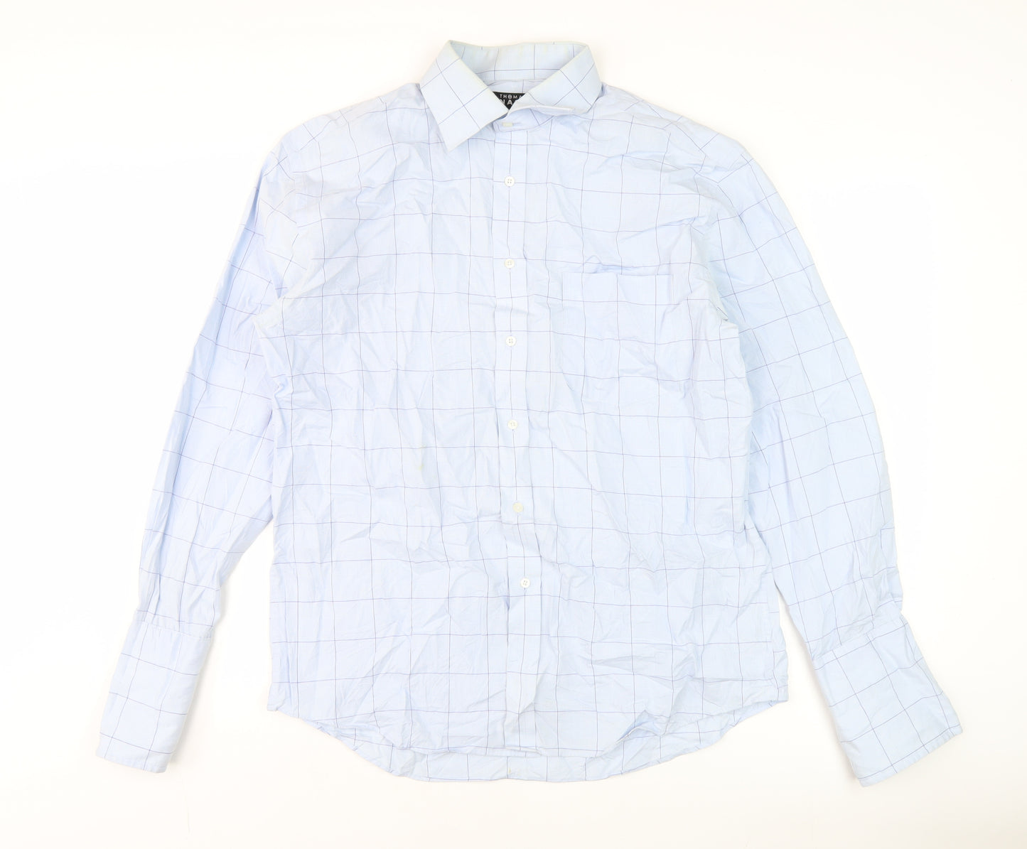 Thomas Nash Men's Blue Check 16in Cotton Long Sleeve Shirt
