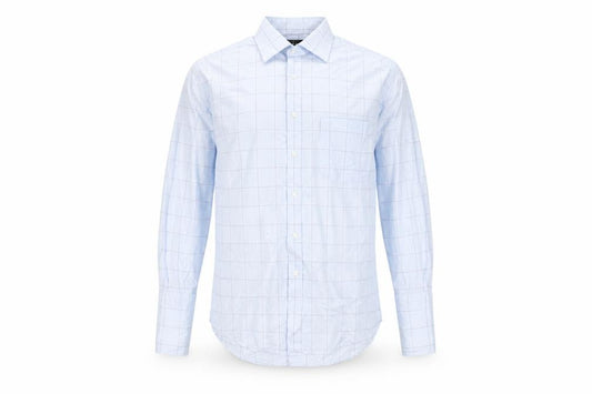 Front view of Thomas Nash Men's Blue Check 16in Cotton Long Sleeve Shirt
